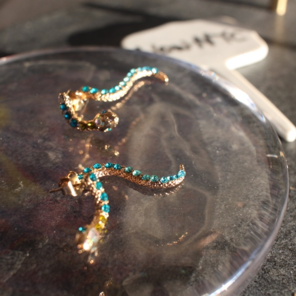 New Crystal Diamond SNAKE Dangle wild fun earrings - Picture 4 of 6